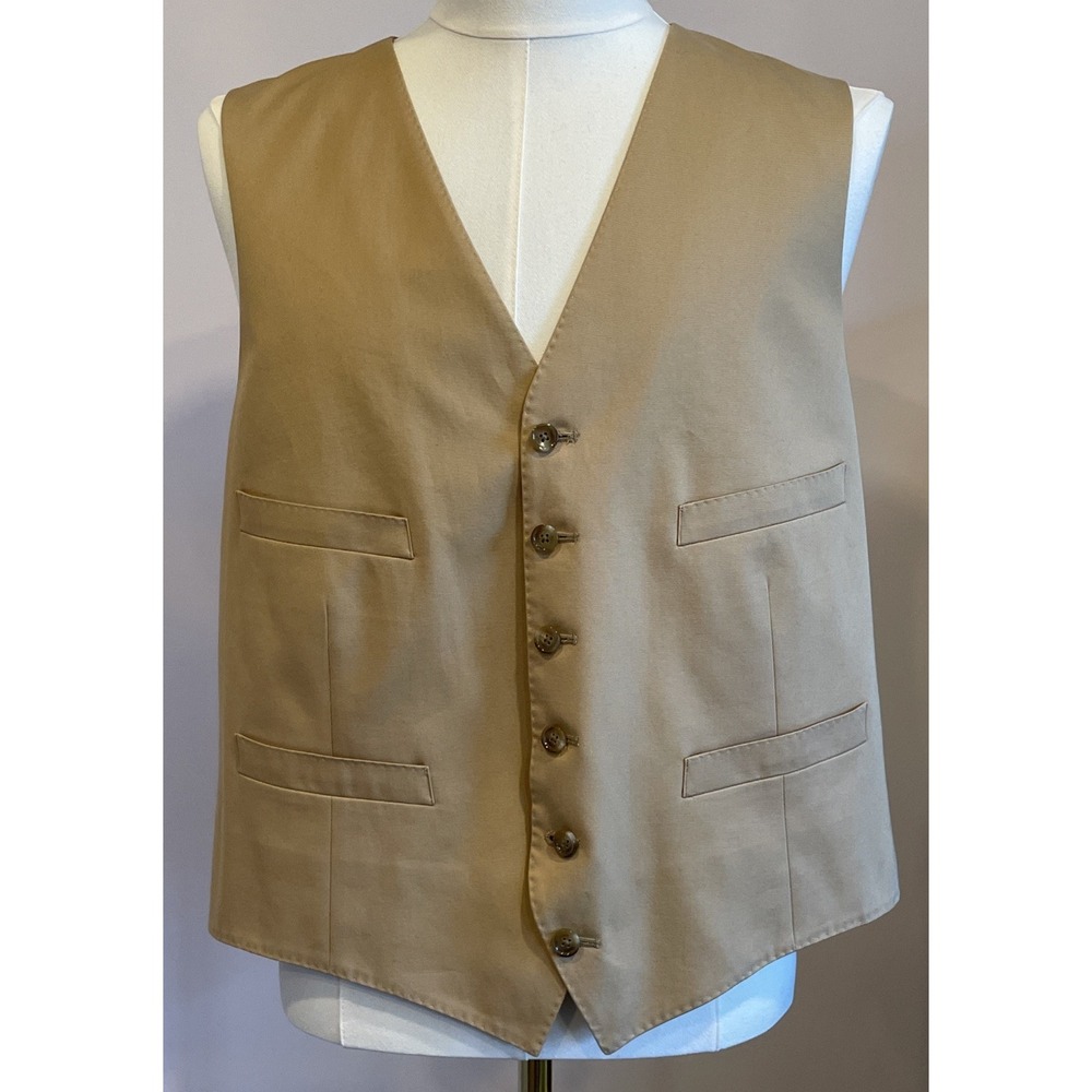 NWOT J. Crew Men's Khaki Tan 100% Cotton Twill Button Down Vest Large CRESPI